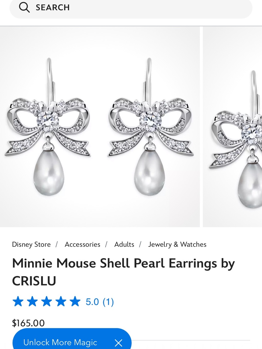 Very good used Minnie Mouse Shell Pearl Earrings by CRISLU